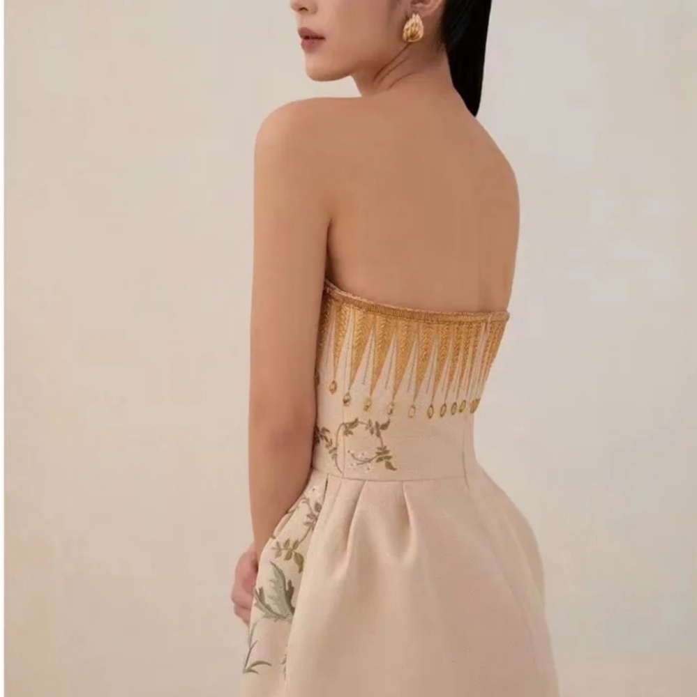 Runway Embroidered Top Midi Dress Strapless - Picture 2 of 12